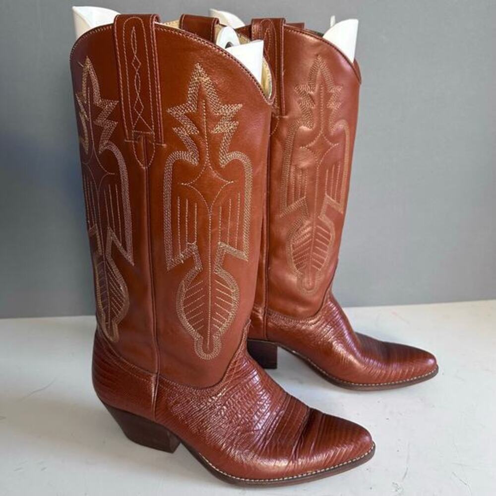 Dolcis‎ boots men's size 8 western vtg stitching brown cowboy Americana